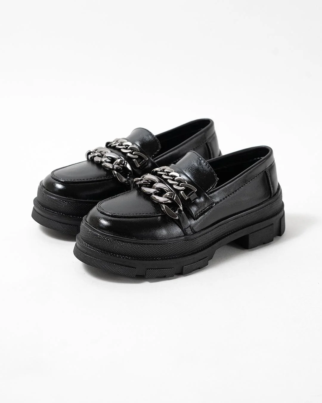 Back to School Black Platform Loafers with Chain - Image 3