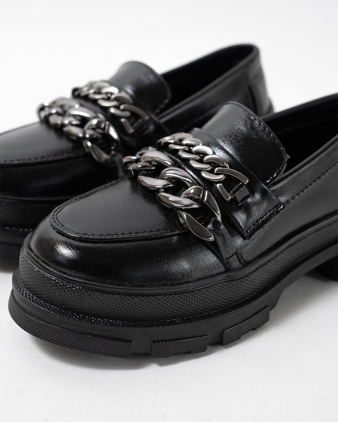 Back to School Black Platform Loafers with Chain - Image 4