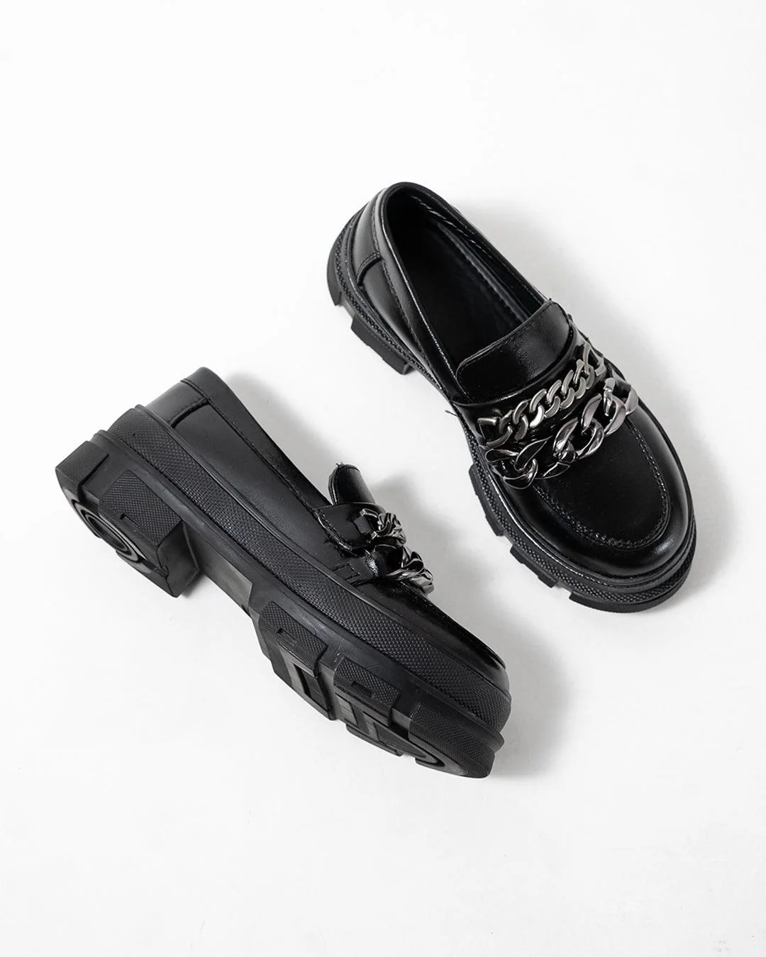 Back to School Black Platform Loafers with Chain - Image 8