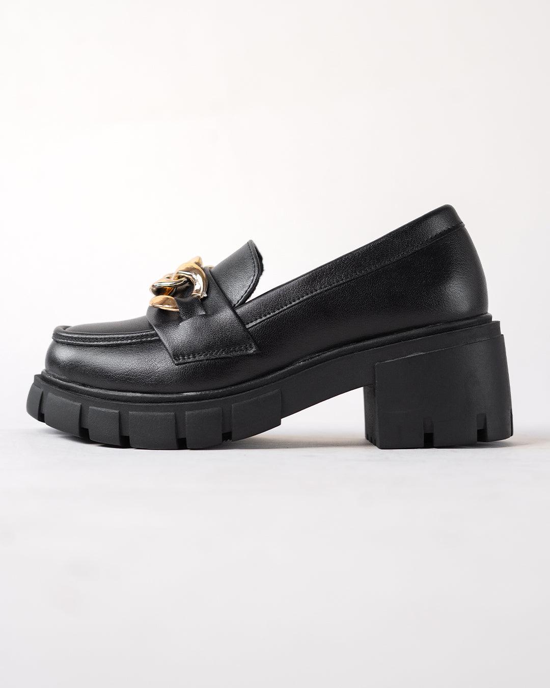 Black Chain Detail Chunky Sole Oxfords - Image 3