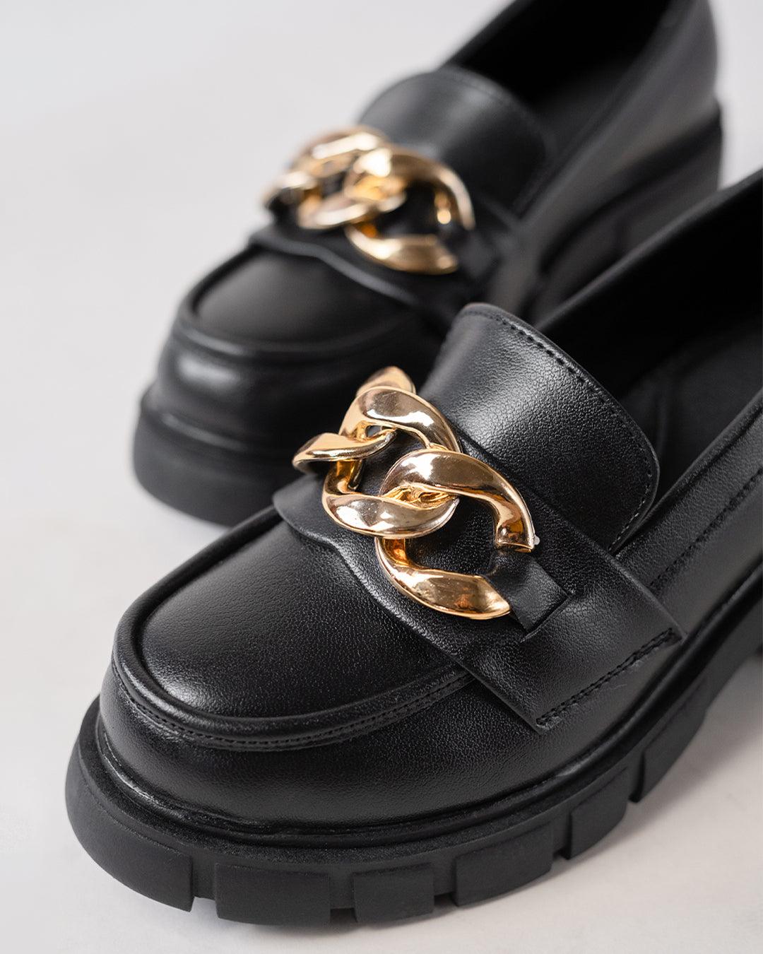 Black Chain Detail Chunky Sole Oxfords - Image 4