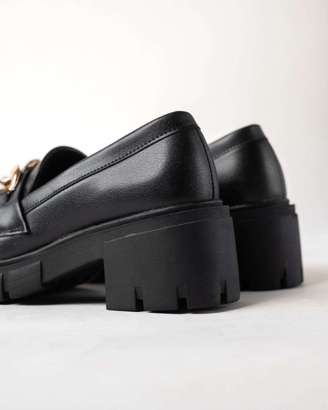 Black Chain Detail Chunky Sole Oxfords - Image 5