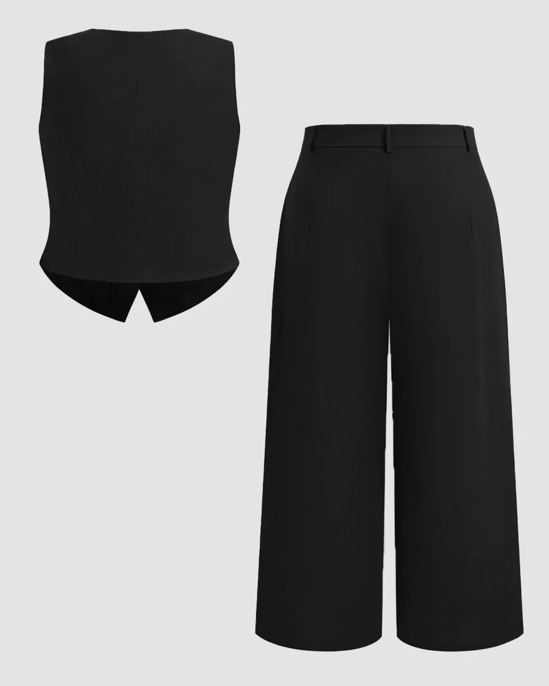 Black Sleeveless Button Vest & Wide-Leg Trousers Set Curve & Plus - Image 3