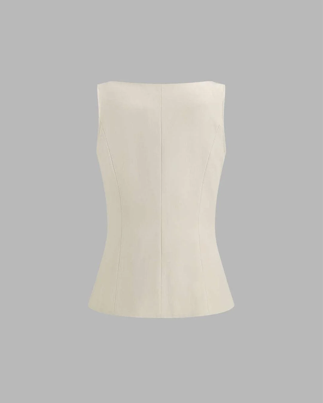 Round Neck Button Front Sleeveless Top in Beige - Image 3