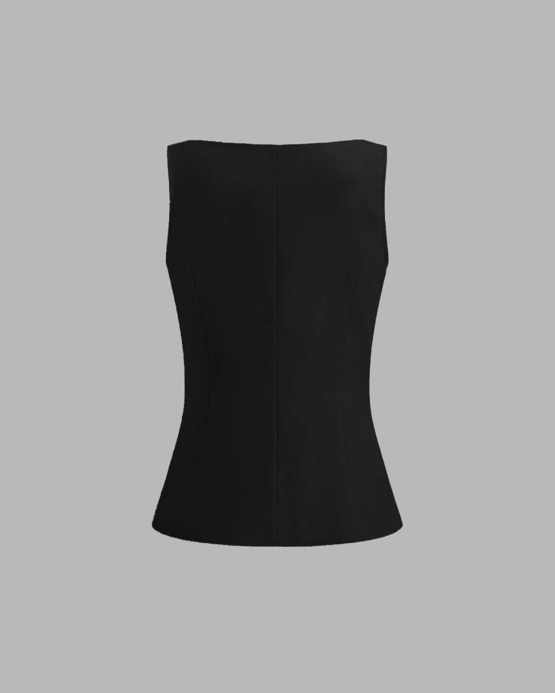 Boat Neck Front Button Black Vest Jacket - Image 3