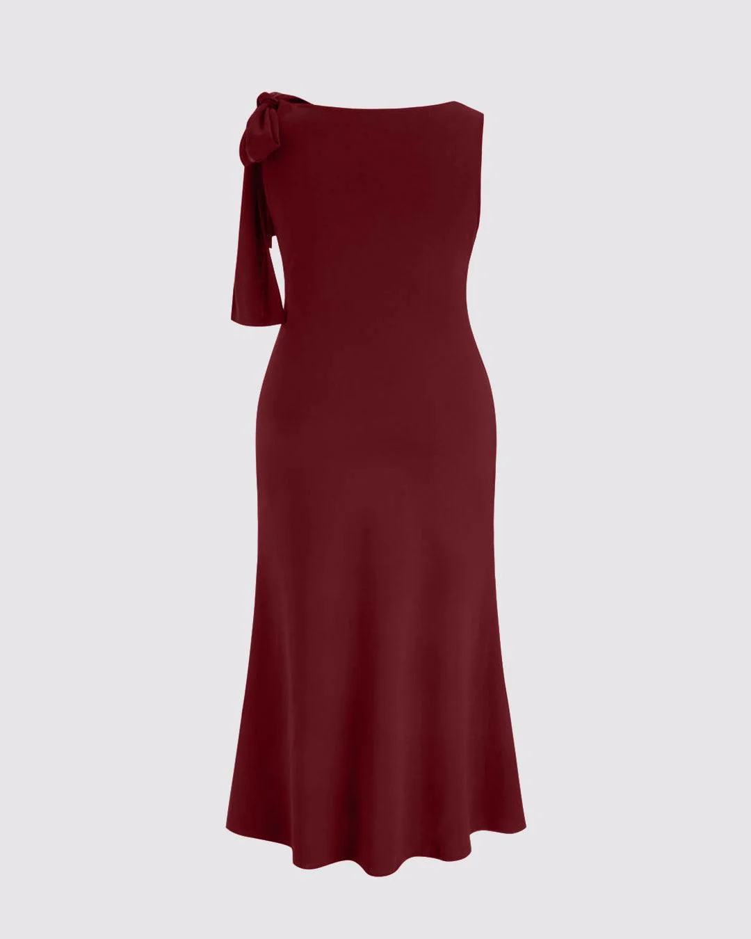 Boat Neck Solid Bowknot Maxi Dress Curve & Plus In Maroon - Image 4