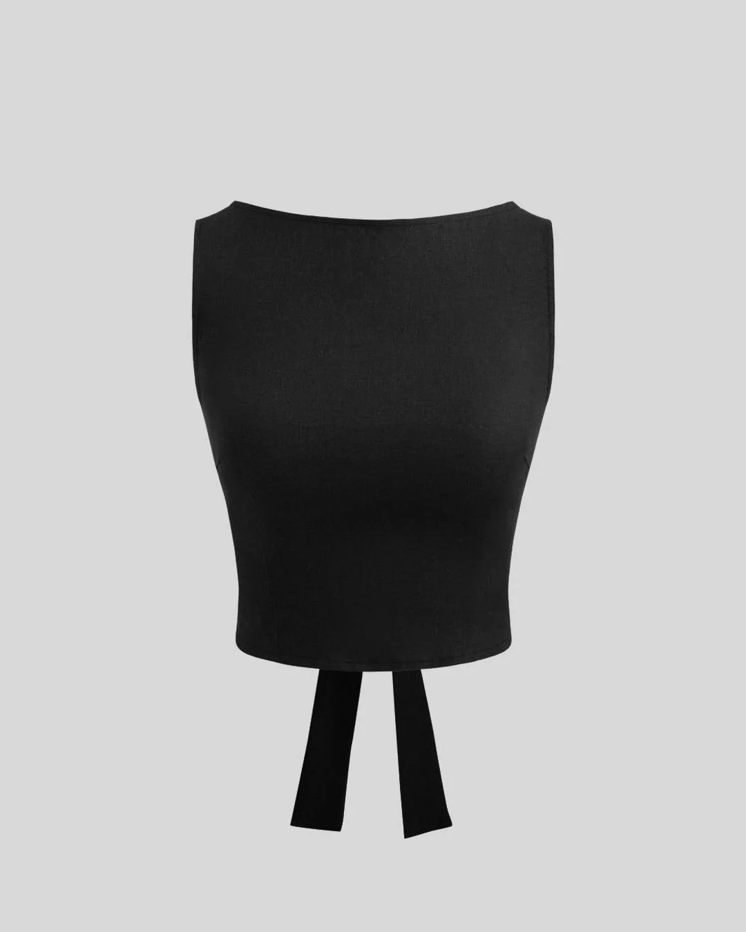 Boat Neckline Solid Knotted Crop Top With Low Rise Solid Mini Skirt In Black - Image 3
