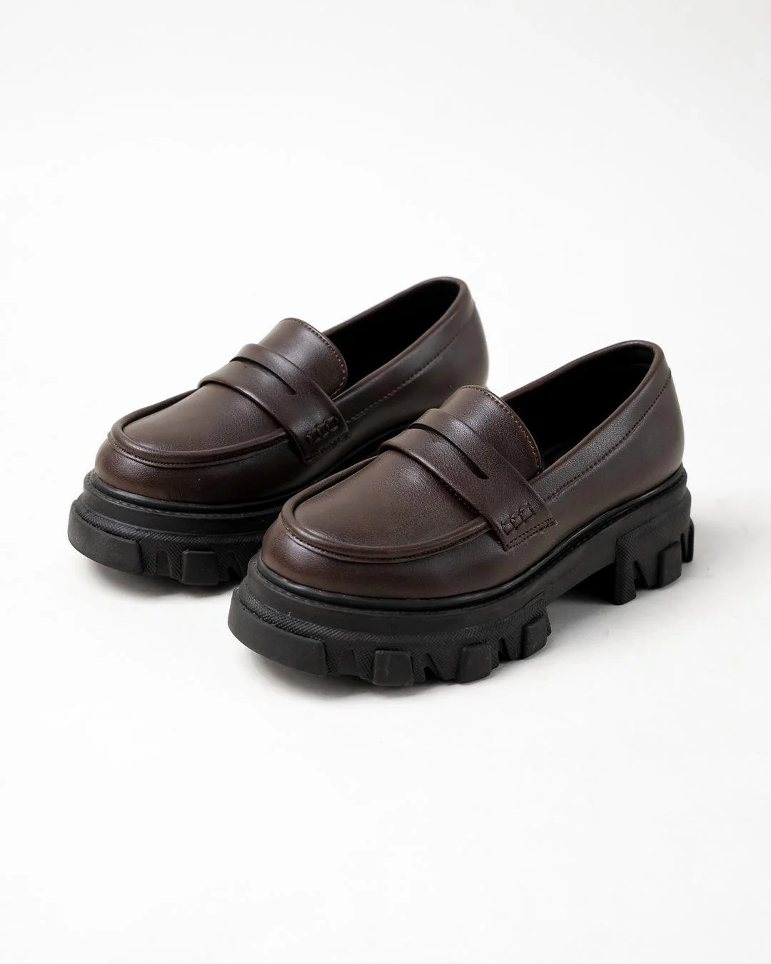 Chunky Sole Casual Loafers In Brown - Image 3