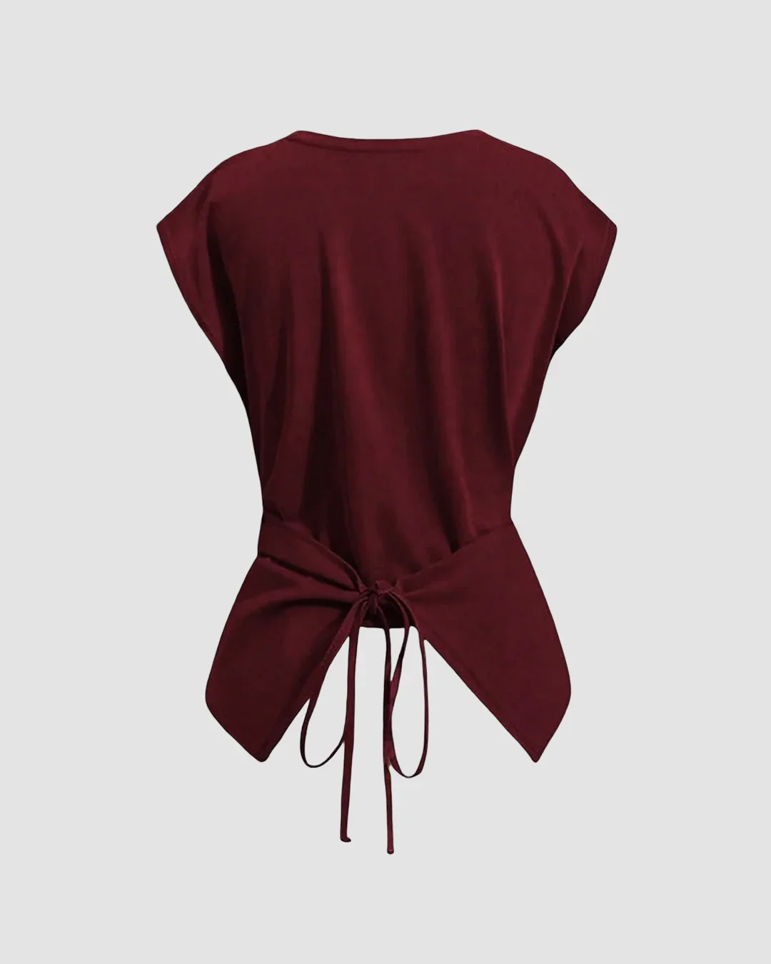 Cinched Waist Wrap Style Tie-Back Cap Sleeve Short Length in Merlot - Image 3
