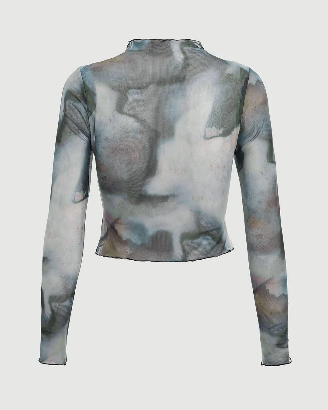Cloud Like Illusion Sheer Printed Full Sleeve Top - Image 4