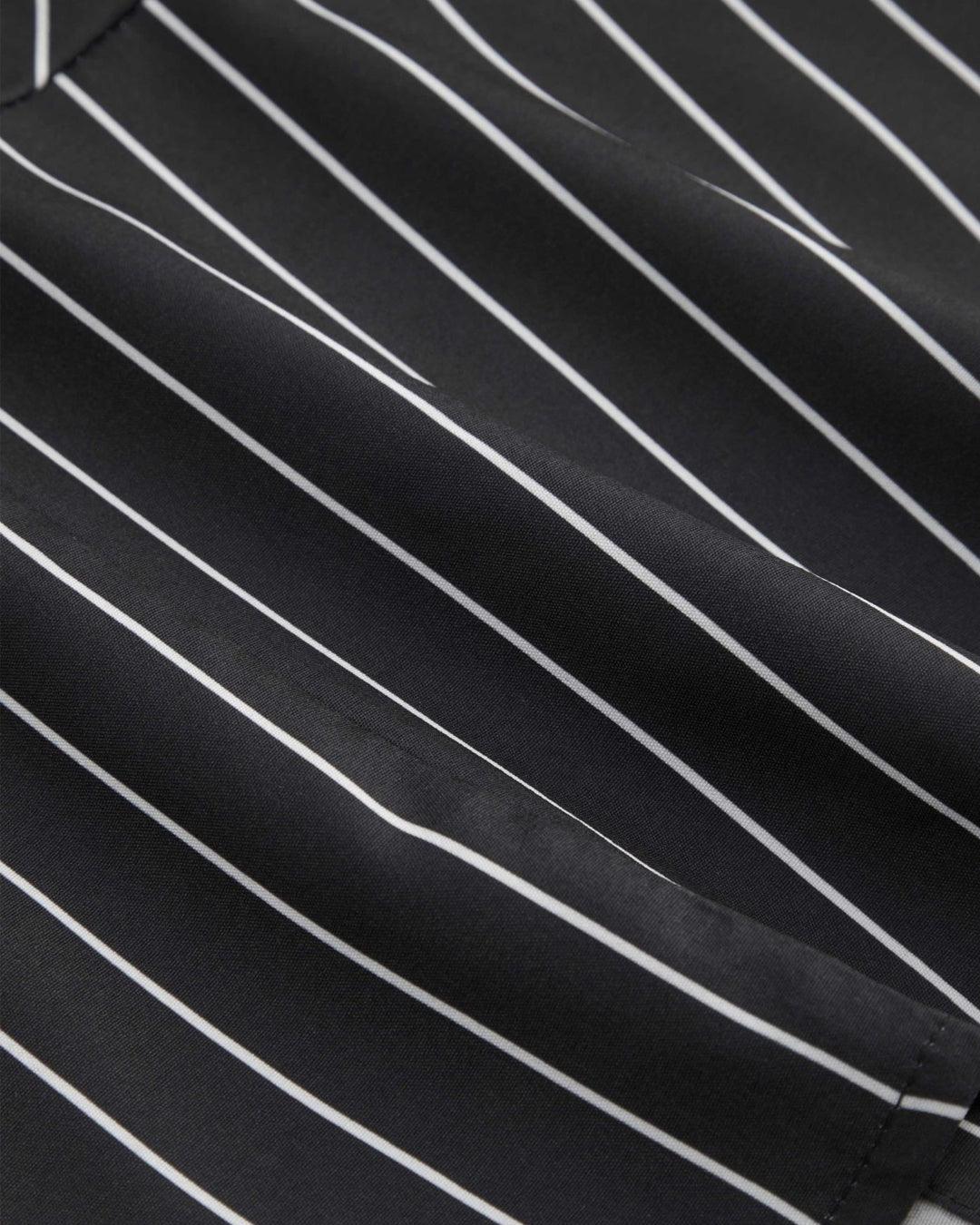 Lace Trim Collared Neck Full Sleeve Striped Shirt in Black - Image 4