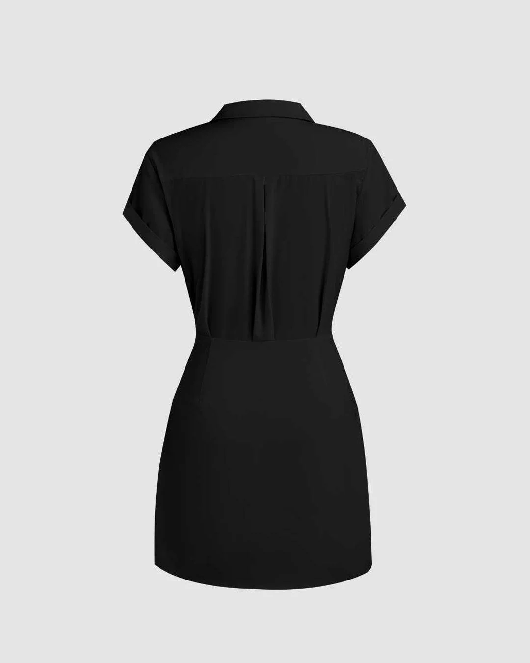 Collar Wrap Buckle Black Mini Dress - Image 3