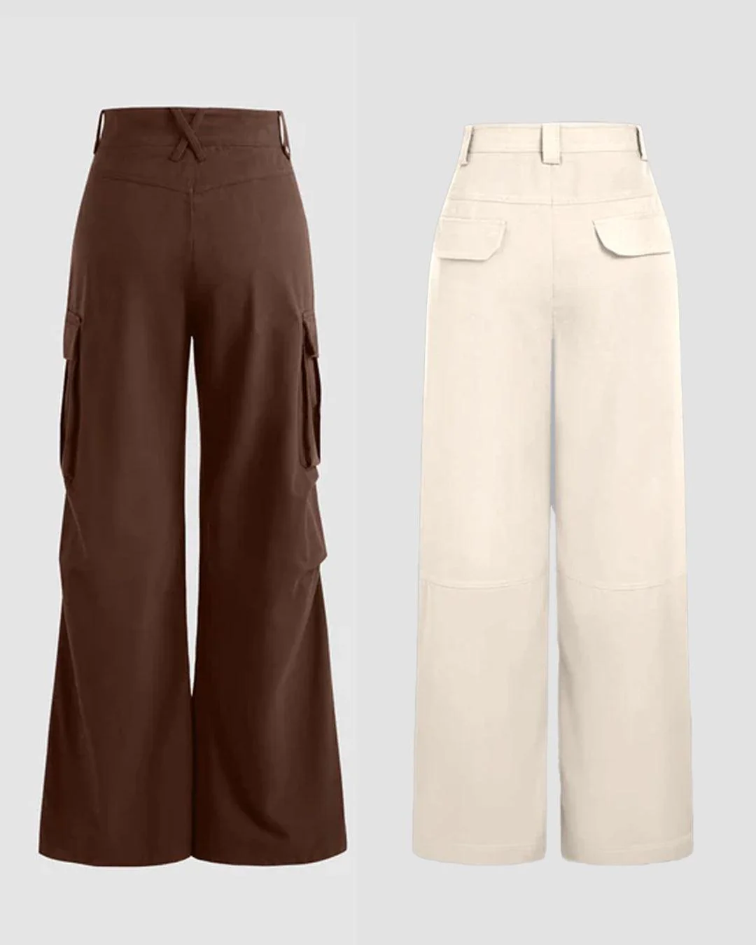 Combo : Y2K Baggy Fit Women Cargo In Brown & Solid Color Women Y2K Cargos In Off White - Image 3