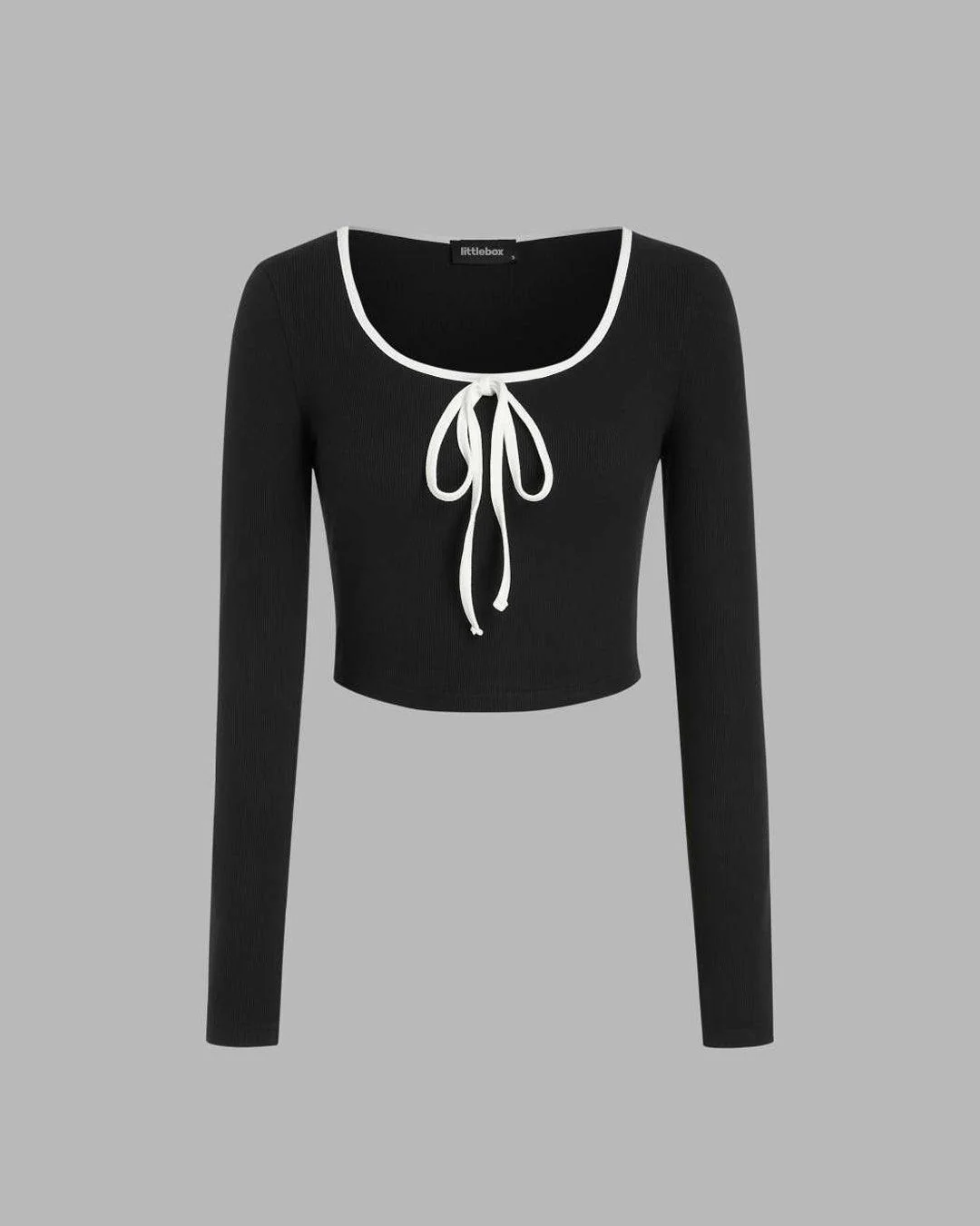 Contrasting Binding Crop Top & Piping Knitted  Ruched Maxi Skirt - Image 3