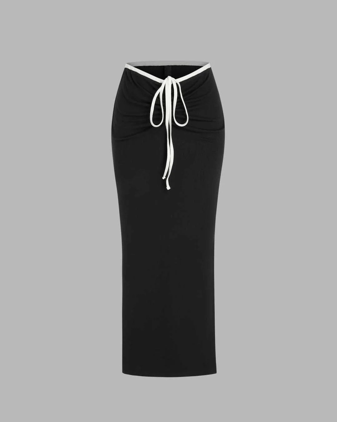 Contrasting Binding Crop Top & Piping Knitted  Ruched Maxi Skirt - Image 5