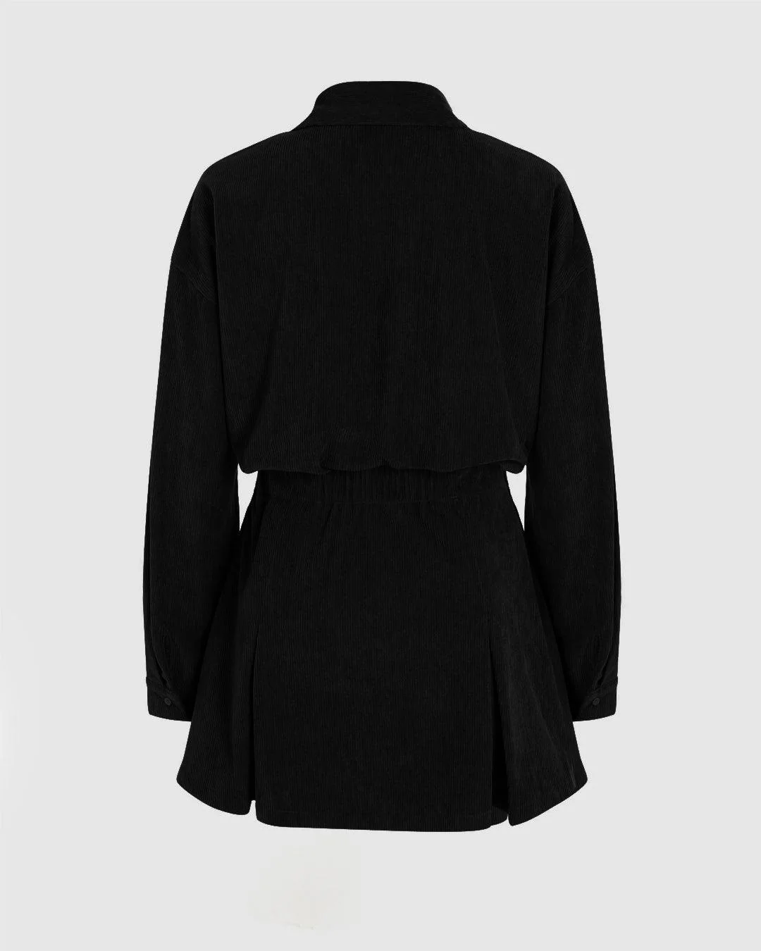 Corduroy Solid Collar Black Mini Dress - Image 3