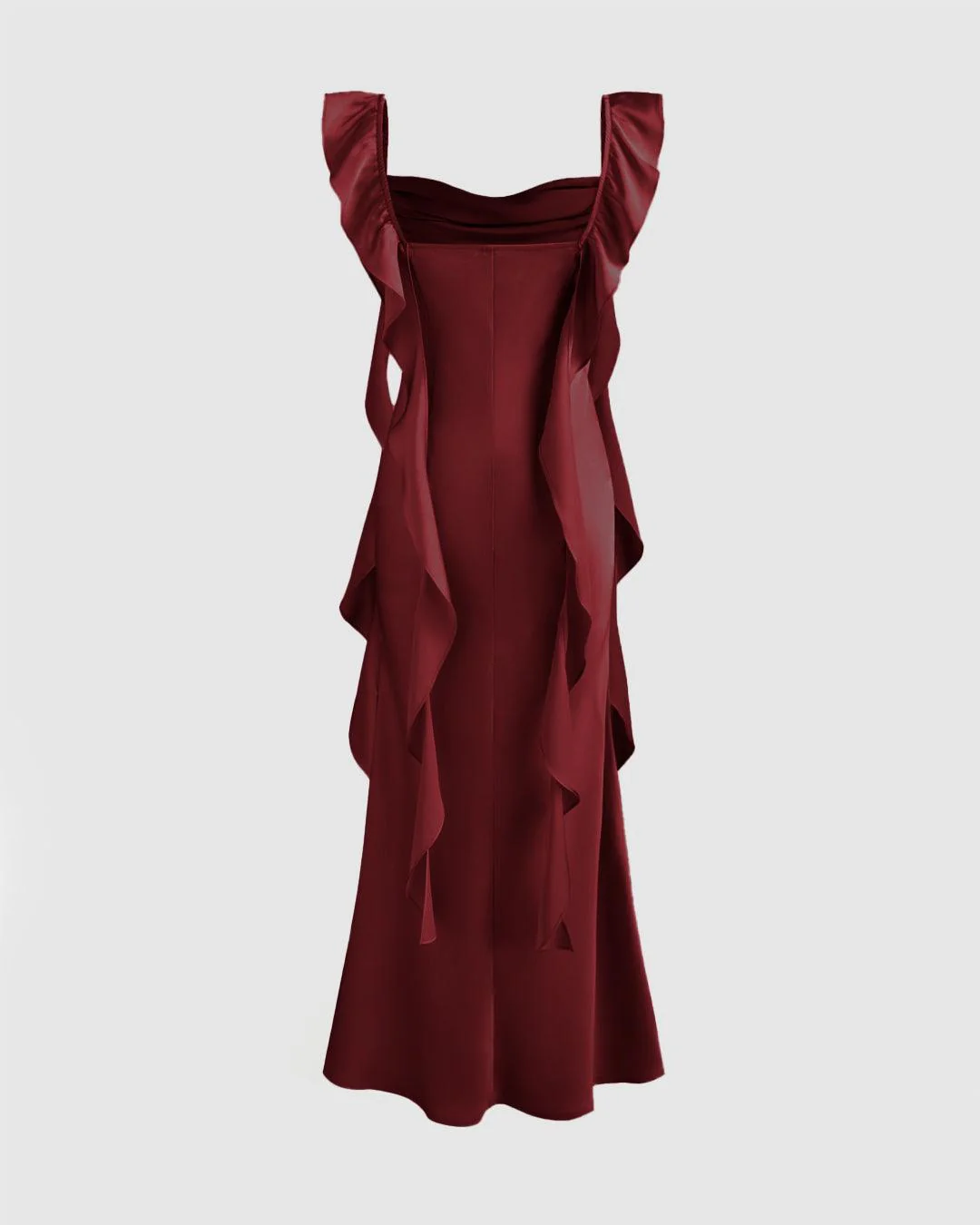 Cowl Neck Ruffle  Maxi Dress In Cherry Red - Image 3