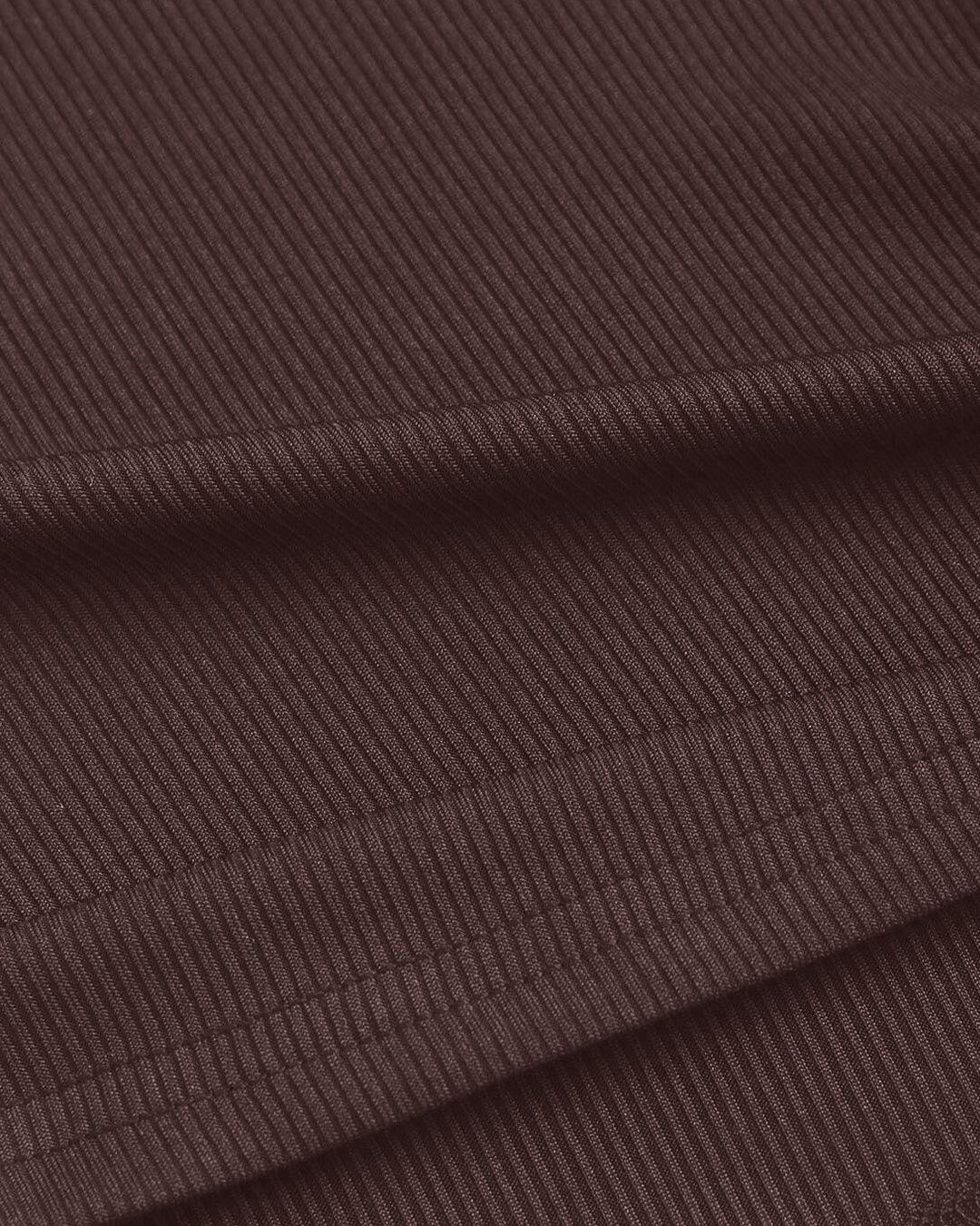 Crew Neck Ruched Waist Sleeveless Chocolate Brown Midi Dress - Image 3