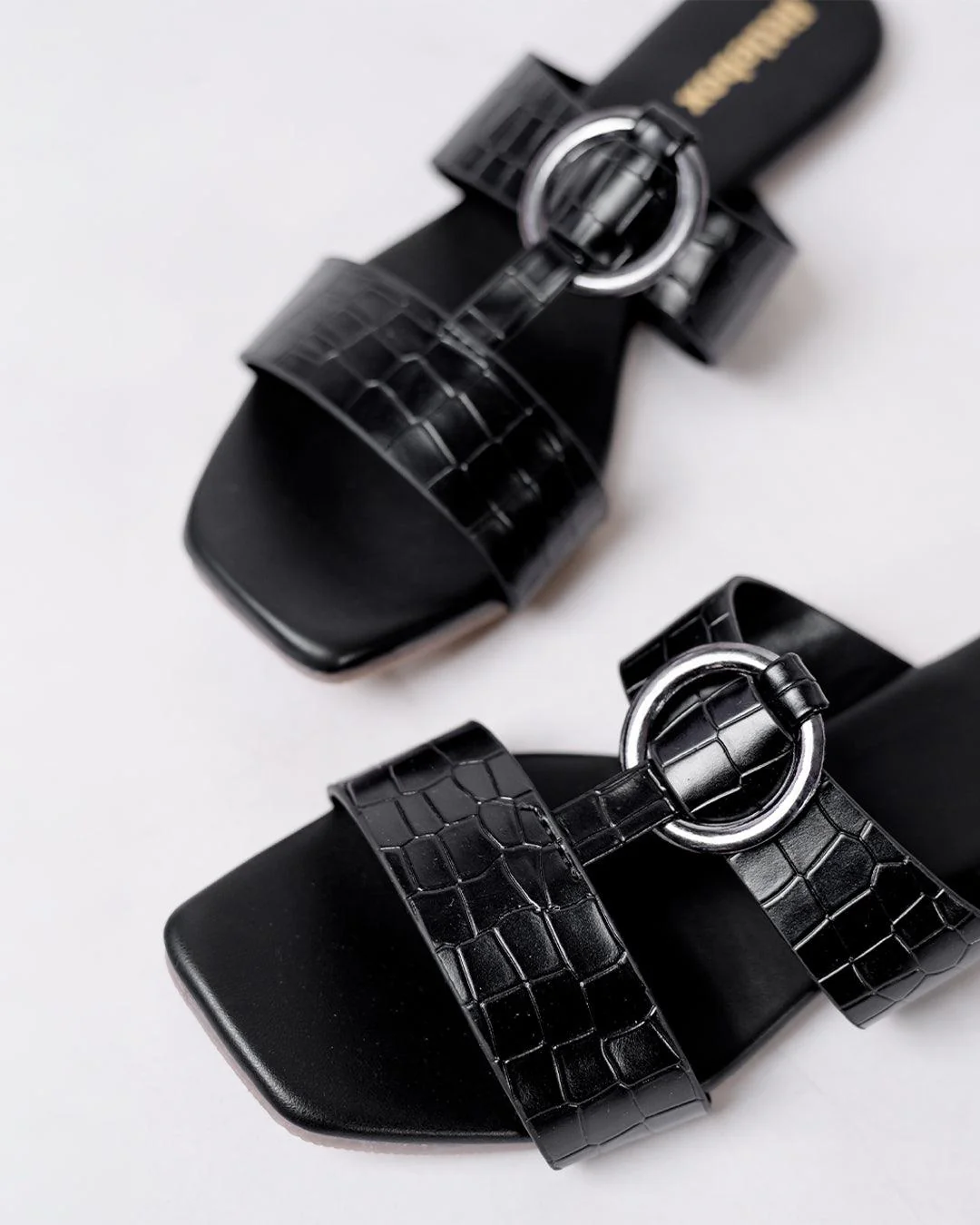 Crocodile Embossed Double Strap Buckle Detailed Flats - Image 3