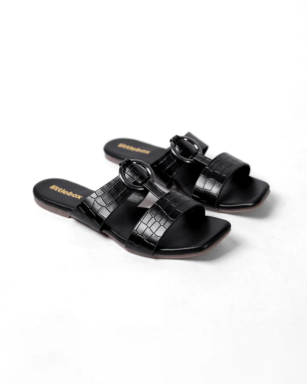 Crocodile Embossed Double Strap Buckle Detailed Flats - Image 4