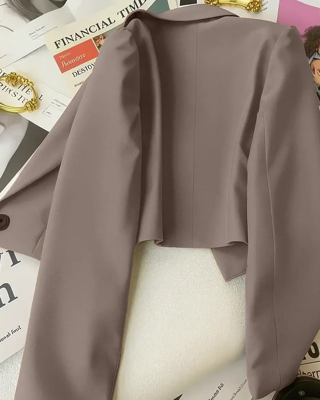 Cropped Single Button Casual Blazer in Cappuccino - Image 3