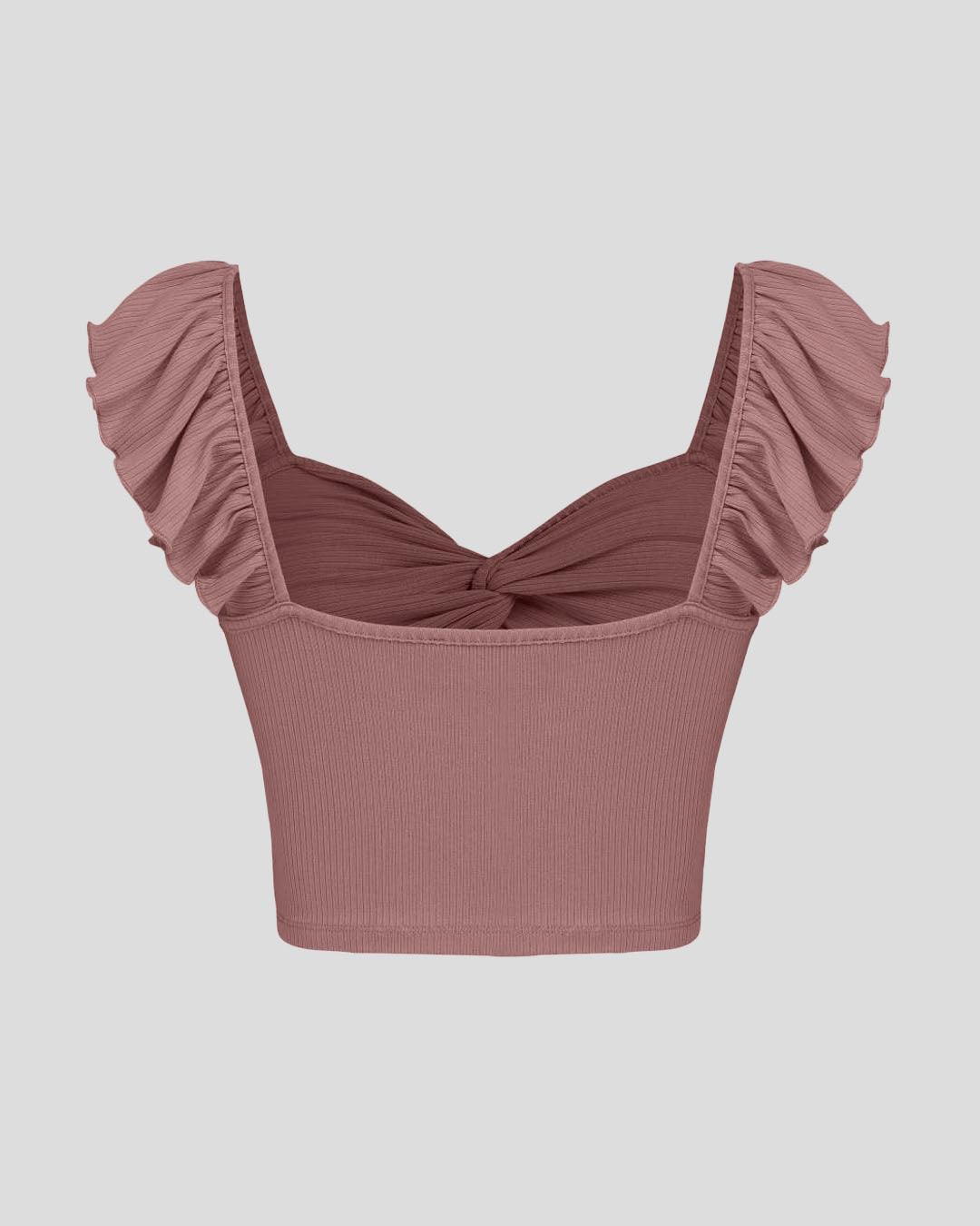 Cropped Vest Ruffle Top In Blush Pink - Image 3