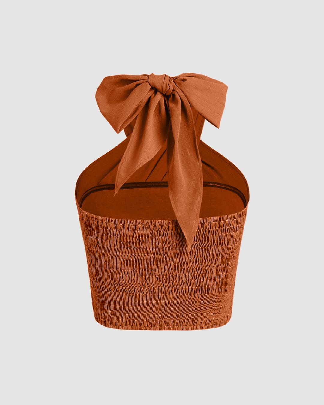 Party Halter Neck Twist Front Sleeveless Crop Top in Orange - Image 3