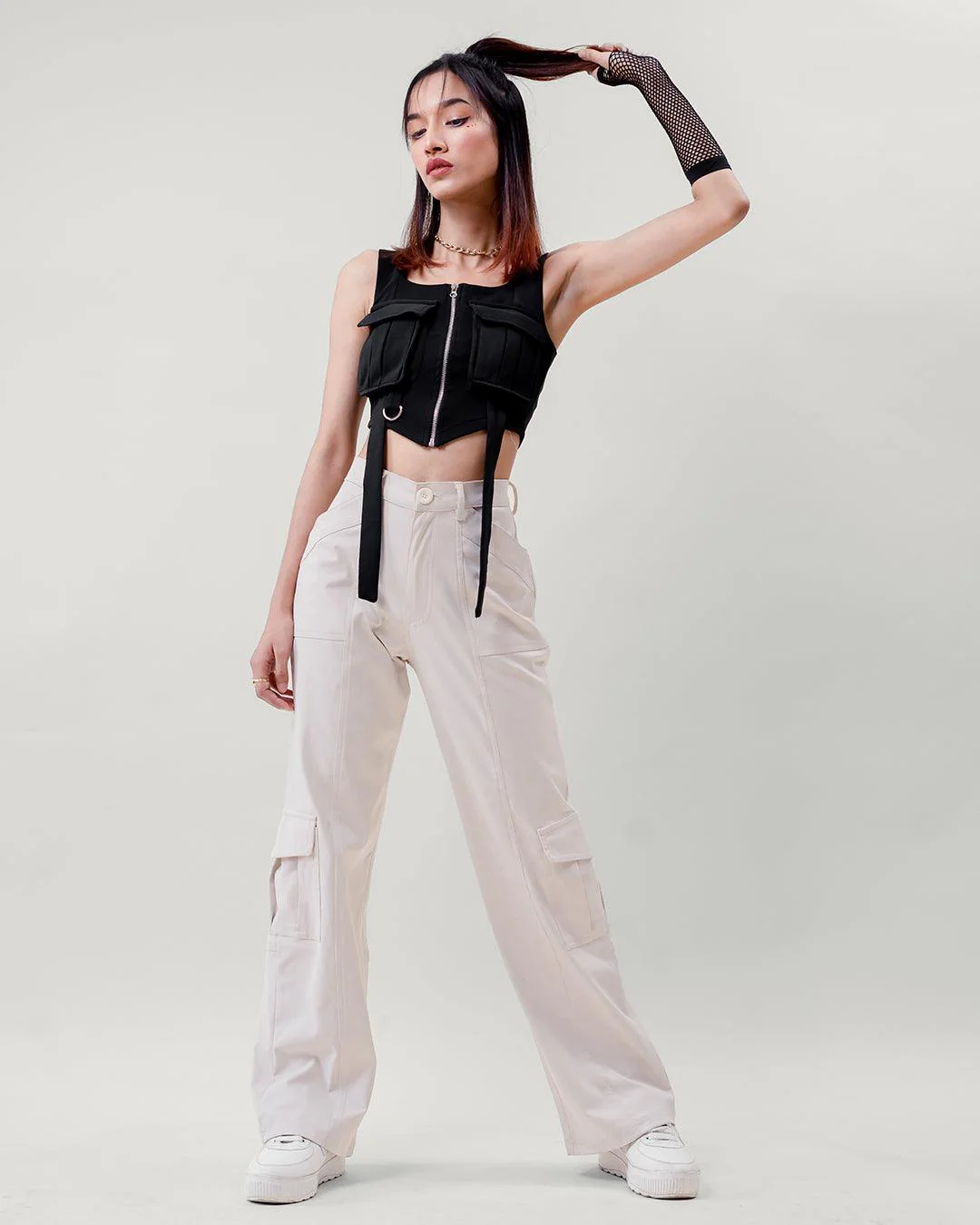 Double Pockets Trending Y2K Cargos In Offwhite - Image 4