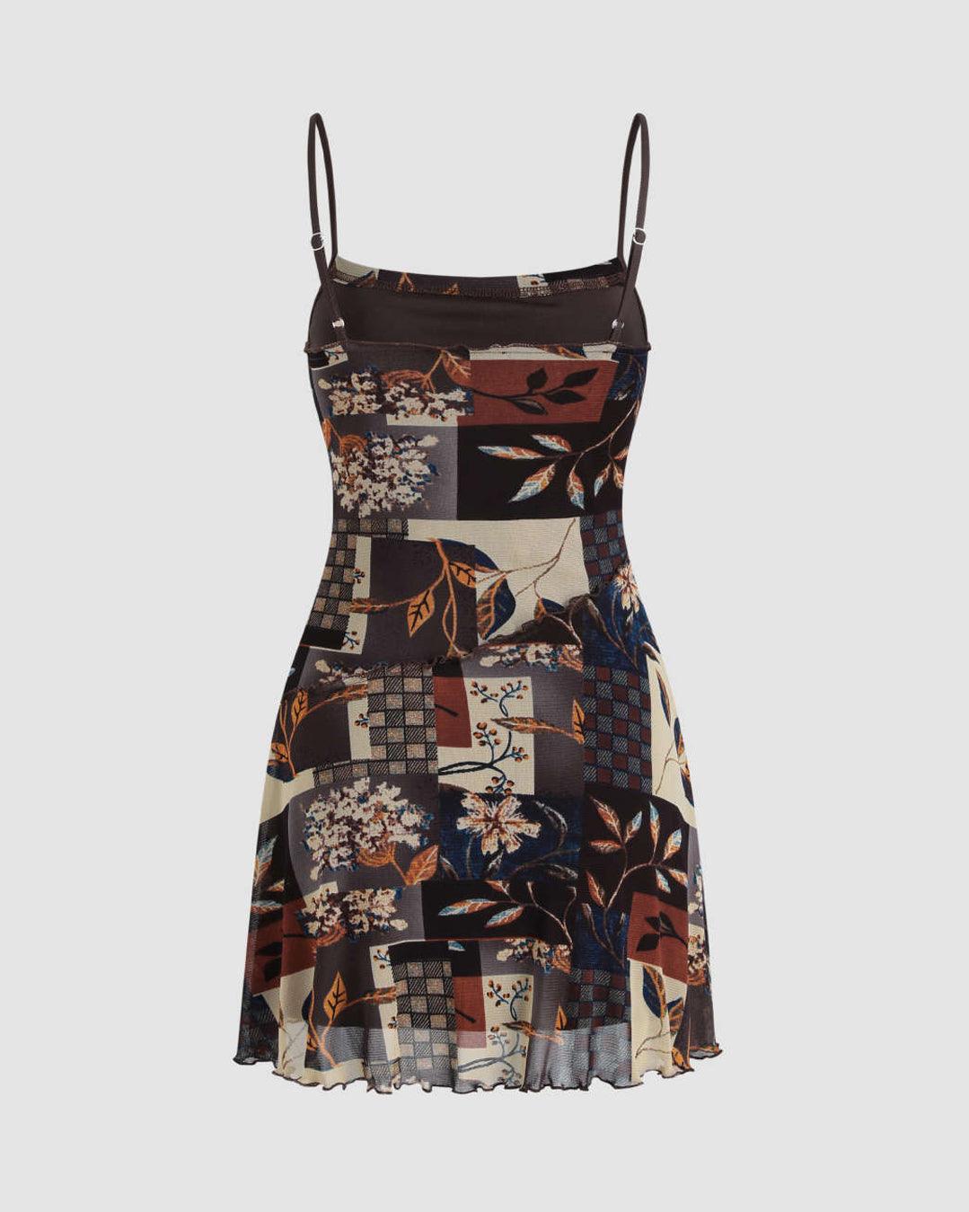 Floral and Leaf Printed Sheer Mini Dress - Image 3