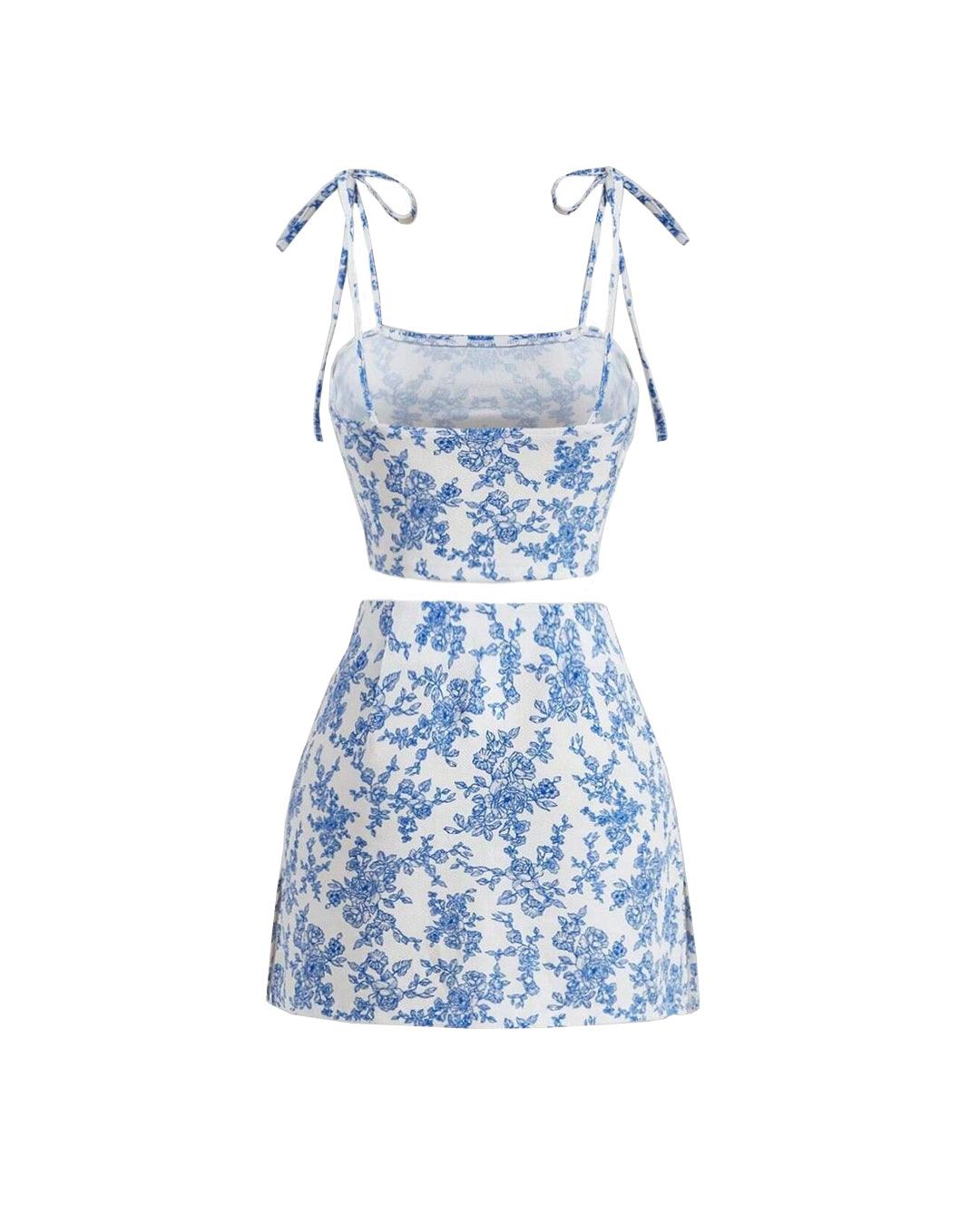 Floral Print Tie Shoulder Cami Top & Skirt - Image 3