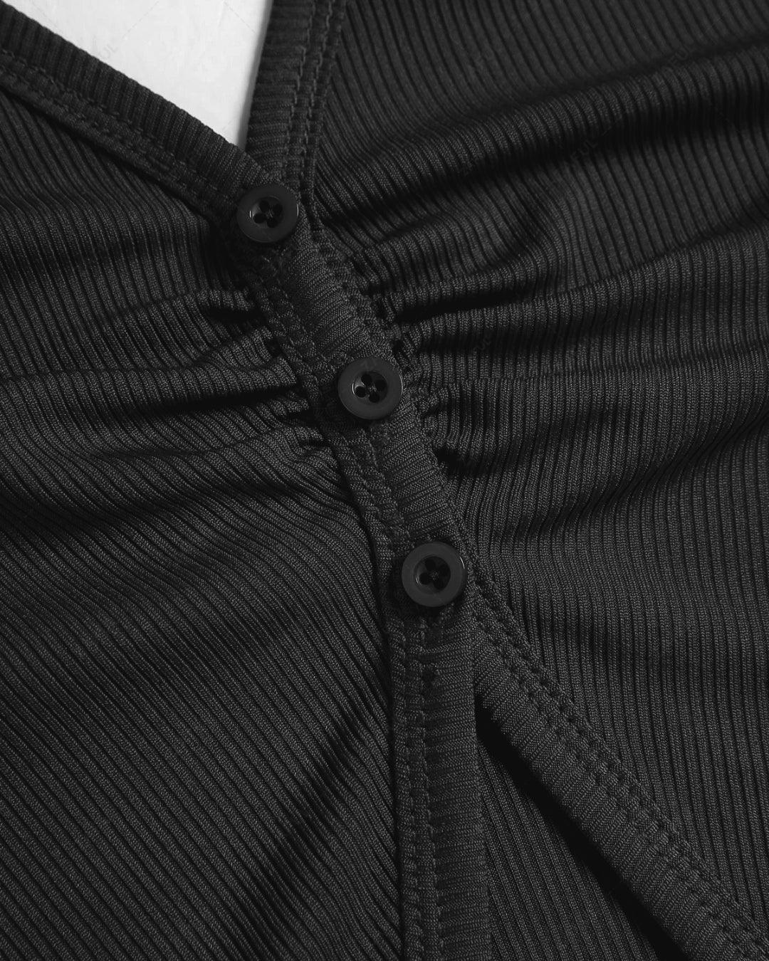 Fitted Halter Neck Button Front Sleeveless Top in Black - Image 6