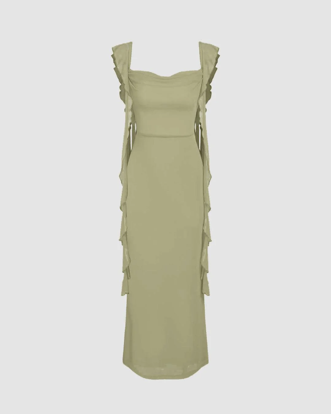 Mesh Ruffle Green Maxi Dress - Image 4
