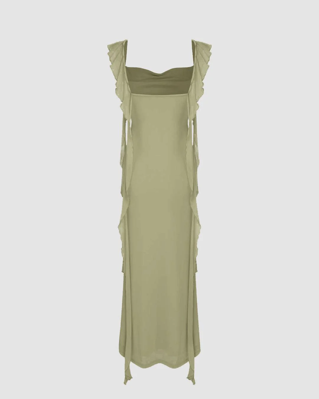 Mesh Ruffle Green Maxi Dress - Image 5