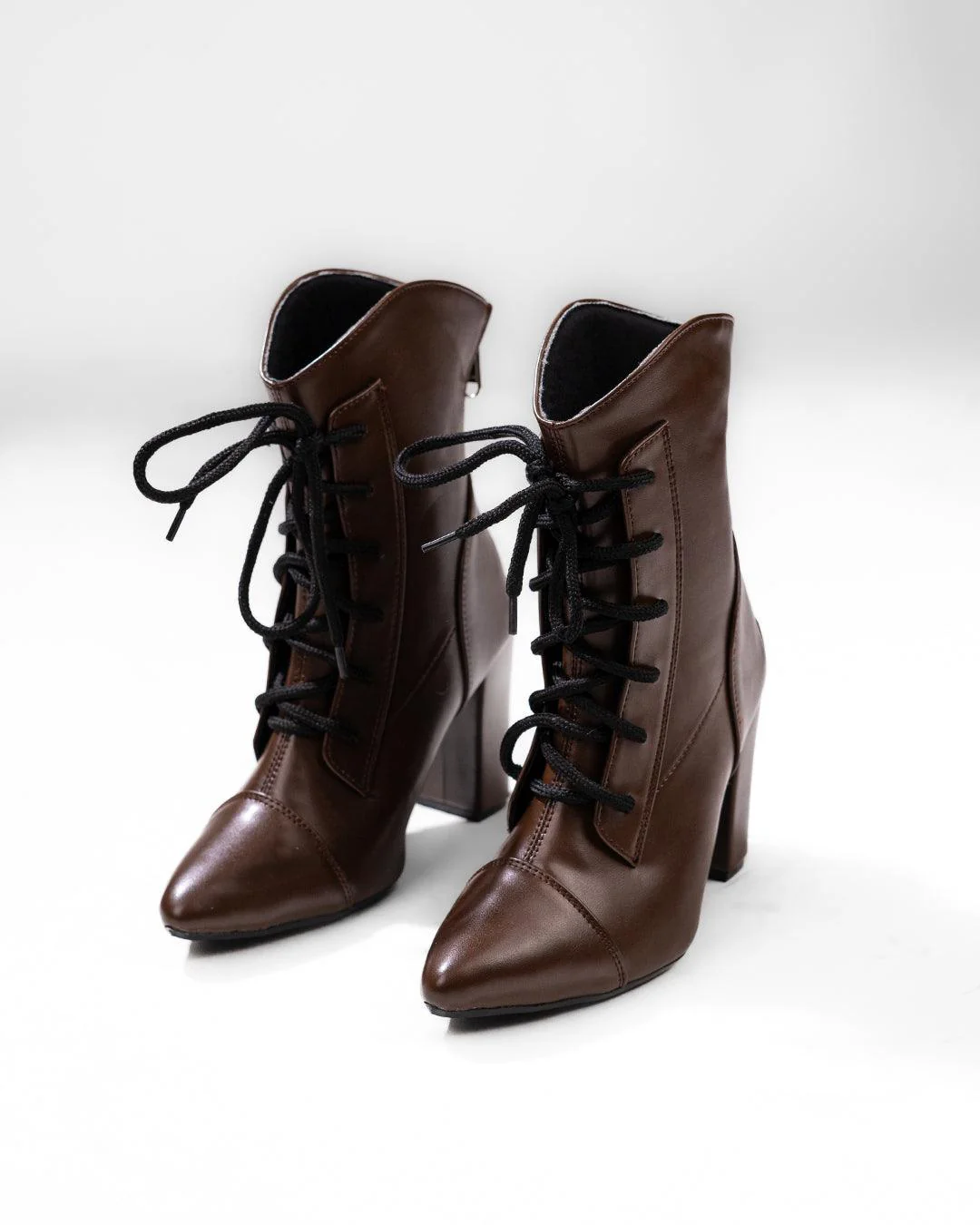High-Heeled Lace-Up Mid-Calf Boots - Image 5