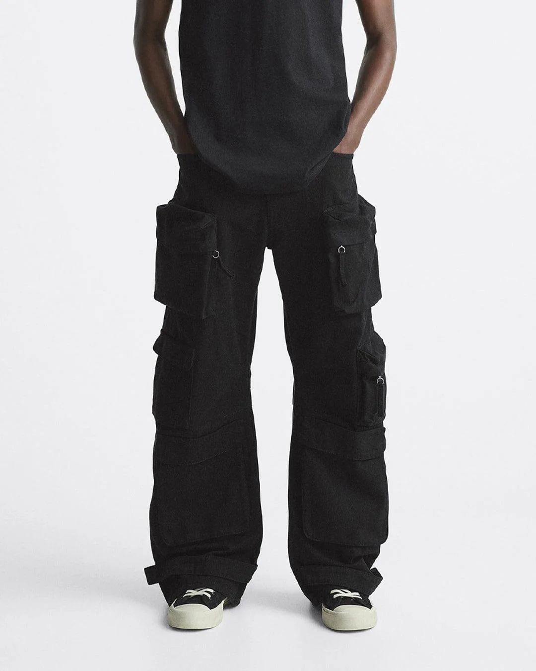 Men Black Cargo Trouser With Utility Pockets Baggy pants - Image 3