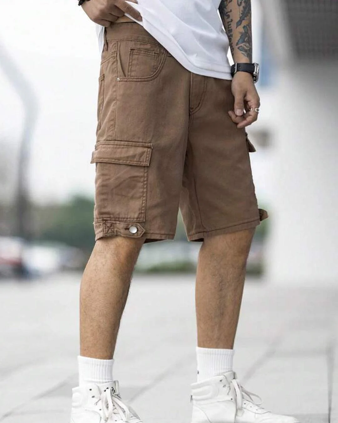 Men Denim Side Pocket Flap Bermuda Jean Shorts - Image 4