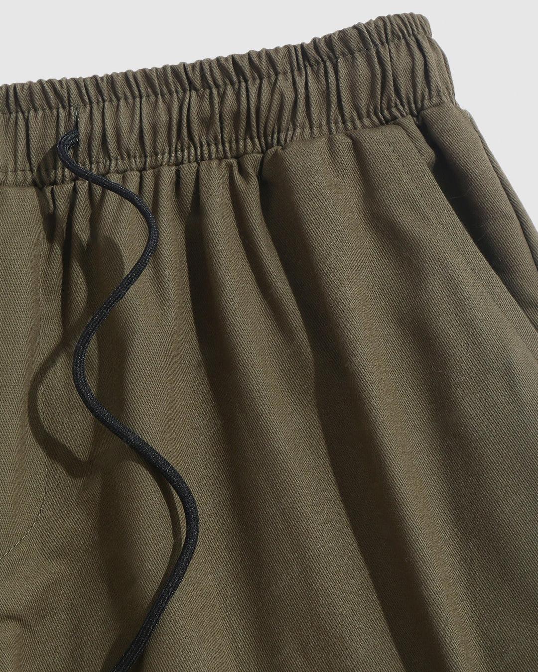 Men Streetwear Multi-Pocket Drawstring Beam Feet Olive Green Cargo Pants - Image 4