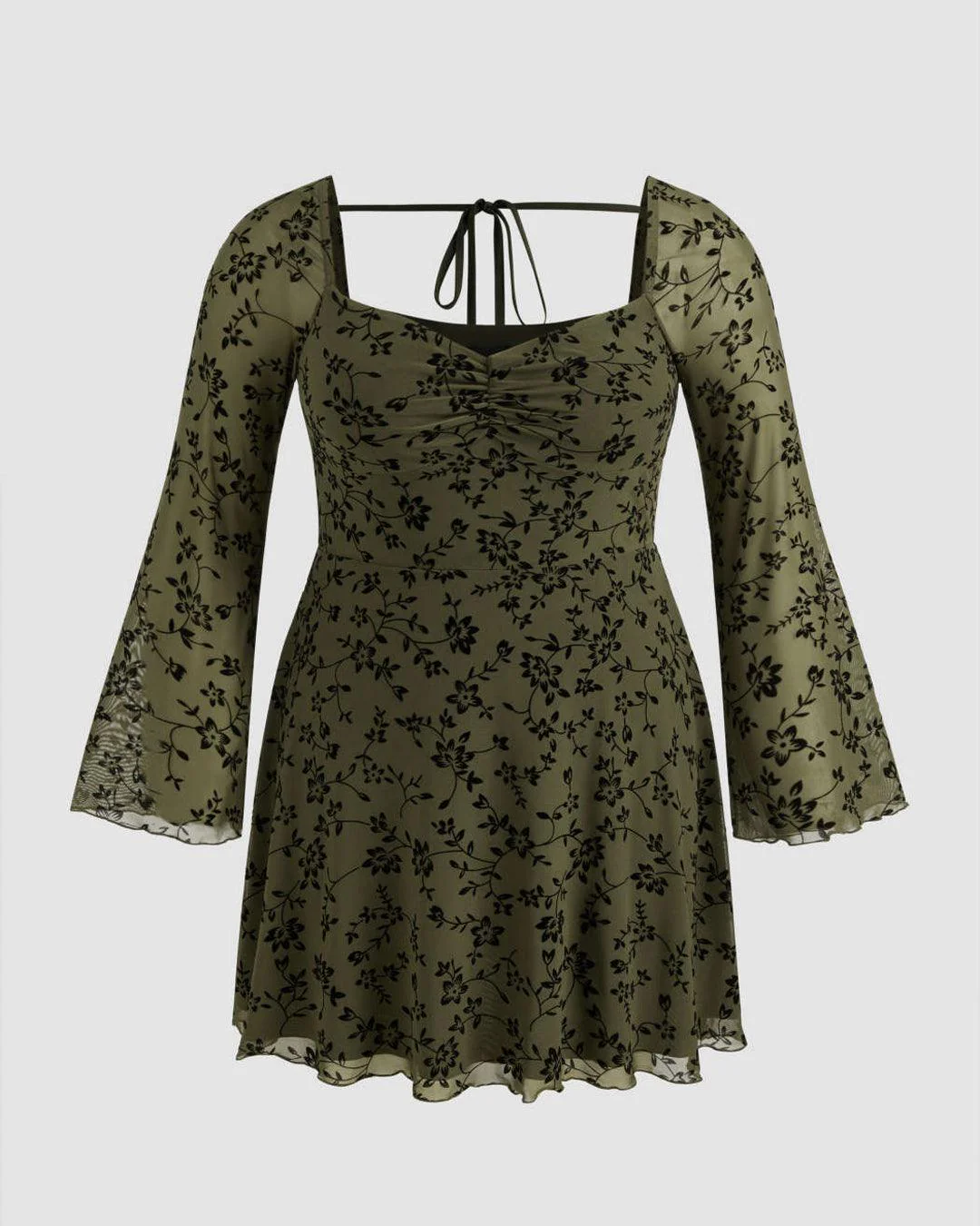 Mesh Sweetheart Neckline Floral Knotted Mini Dress Curve & Plus - Image 3