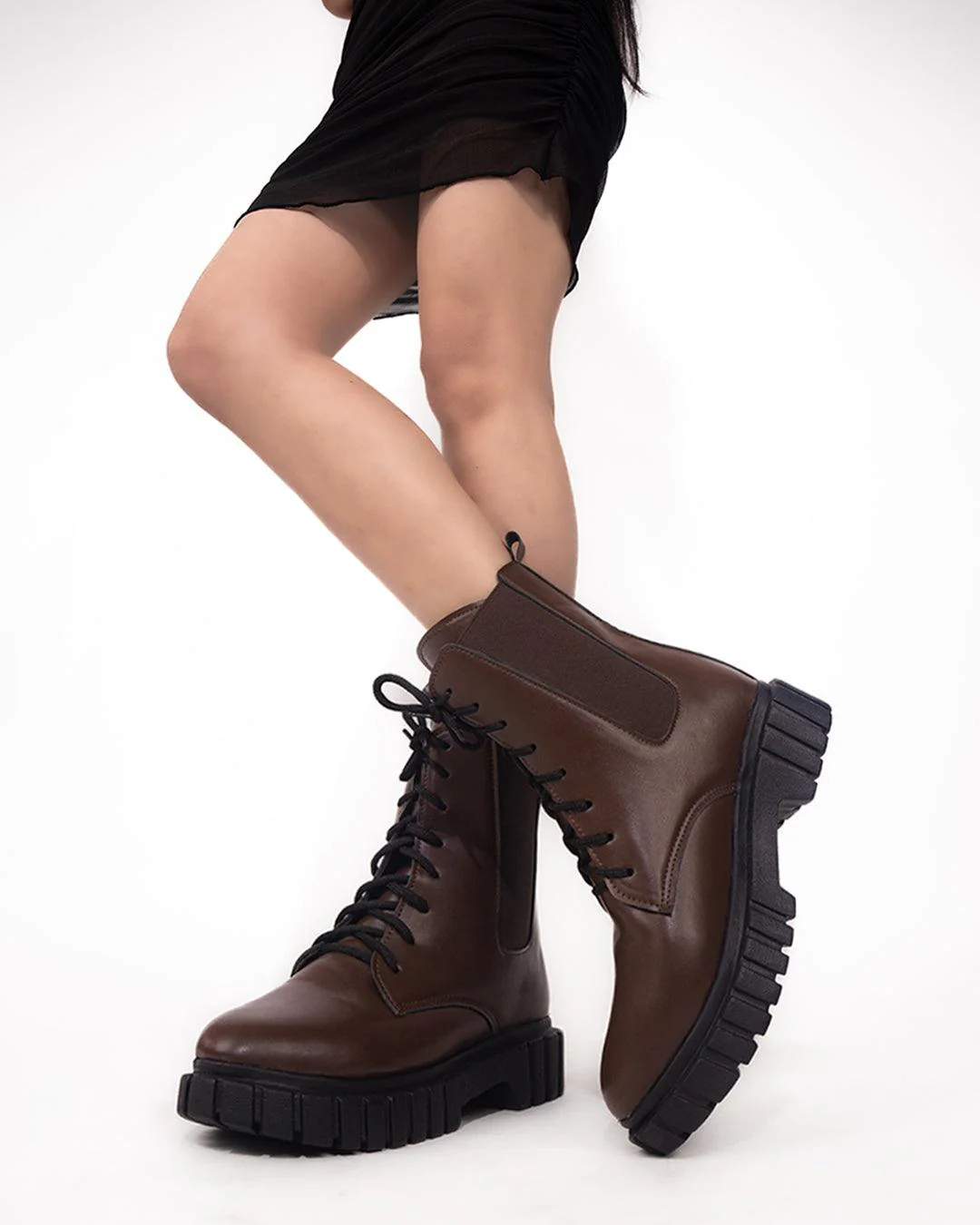 Mid Calf Lace Up Motorcycle Combat Shoes - Image 4