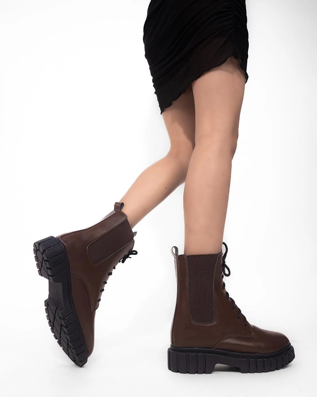 Mid Calf Lace Up Motorcycle Combat Shoes - Image 5