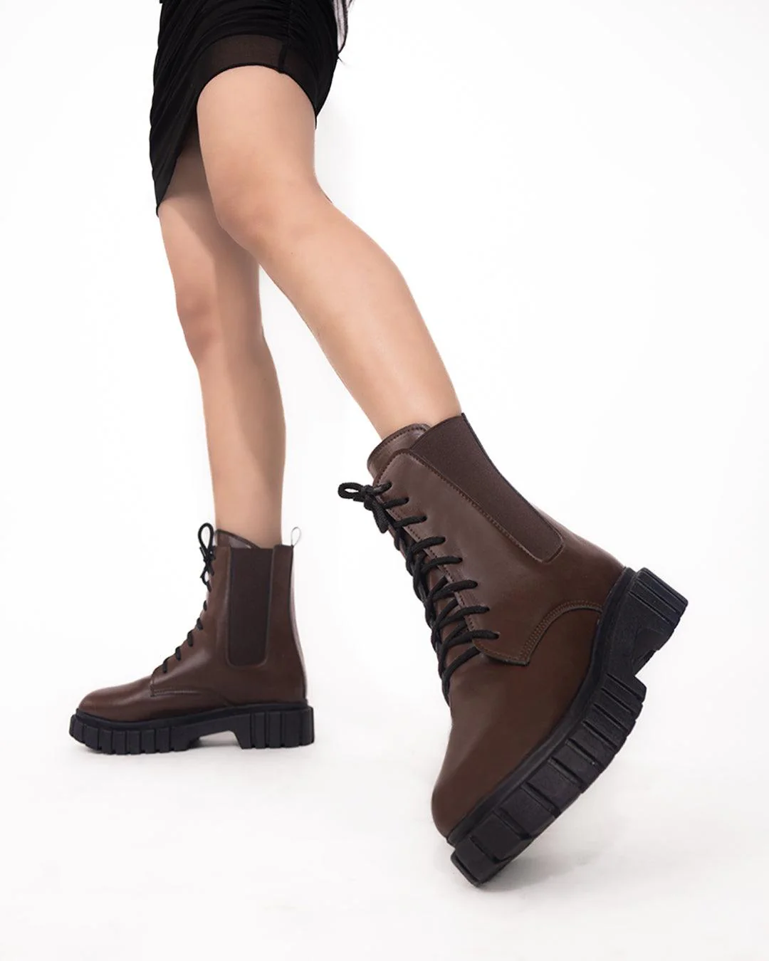 Mid Calf Lace Up Motorcycle Combat Shoes - Image 6