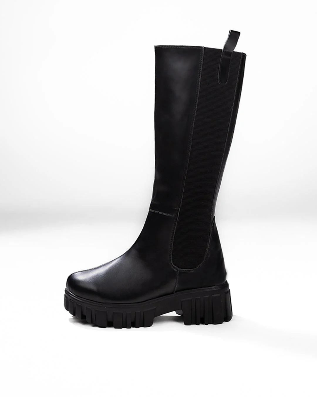 Motorcycle Side Zipper Chunky Sole Knee Boots - Image 3