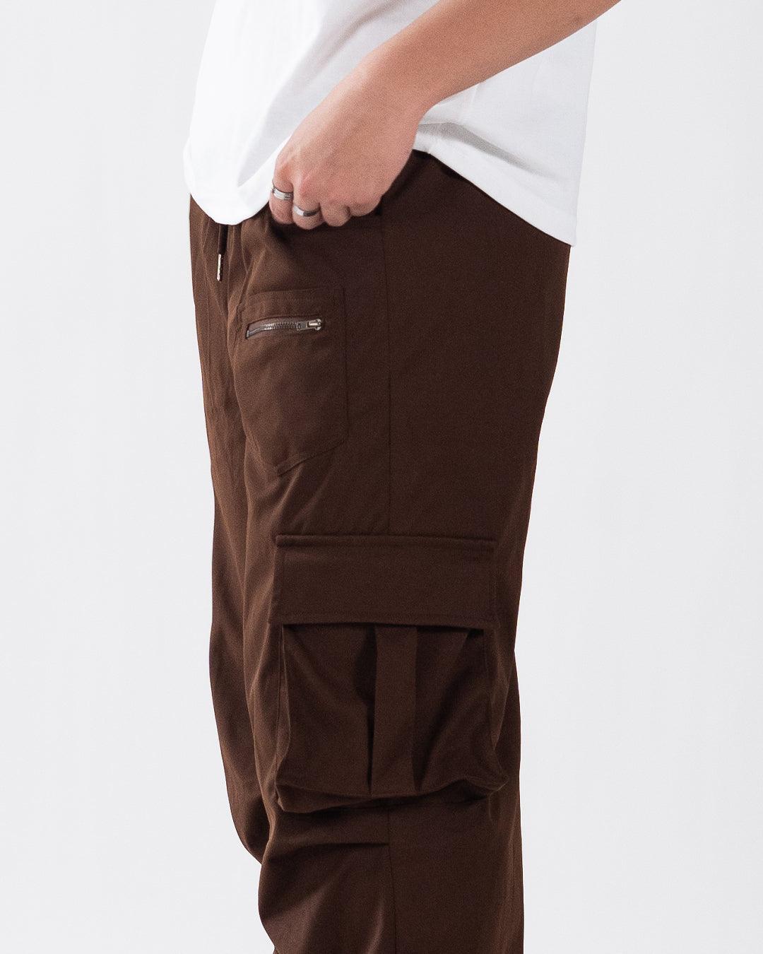Multi Pocket Men's Straight Leg Cargo Trouser In Chocolate Brown - Image 3