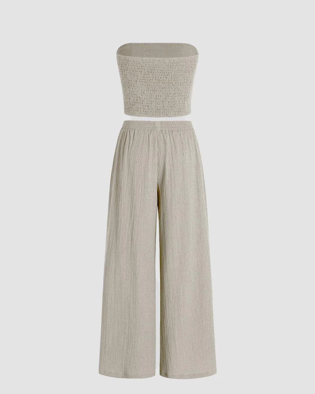 Off Shoulder Crop Top And Wide Leg Pant In Grey - Image 3
