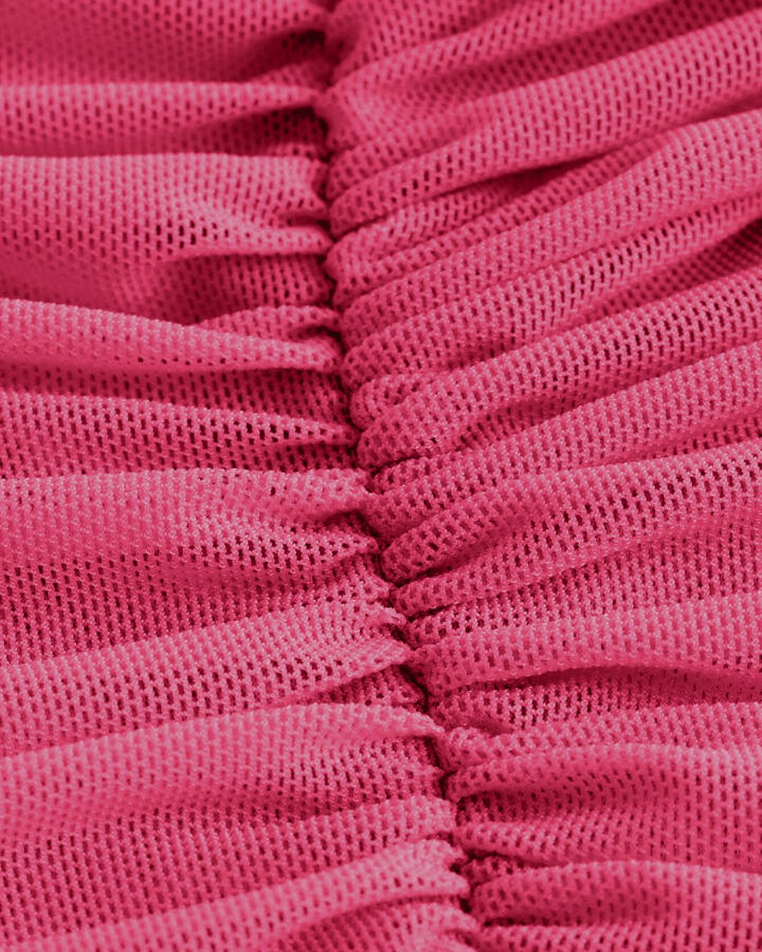 One Shoulder Ruched Waist Slim Fit Hot Pink Mesh Top - Image 3