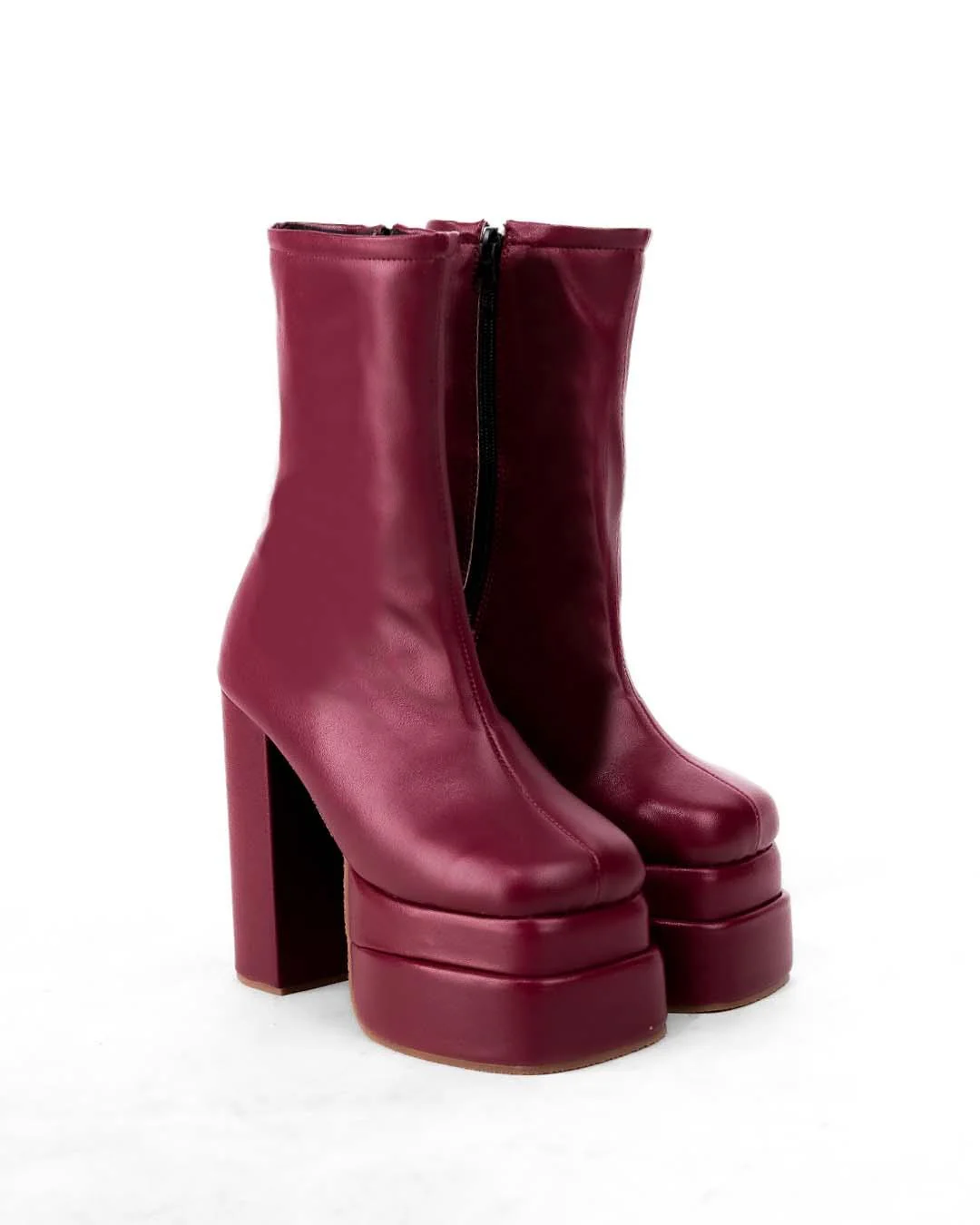 Platform Ankle Length Boots with High Block Heel in Cherry Red - Image 4