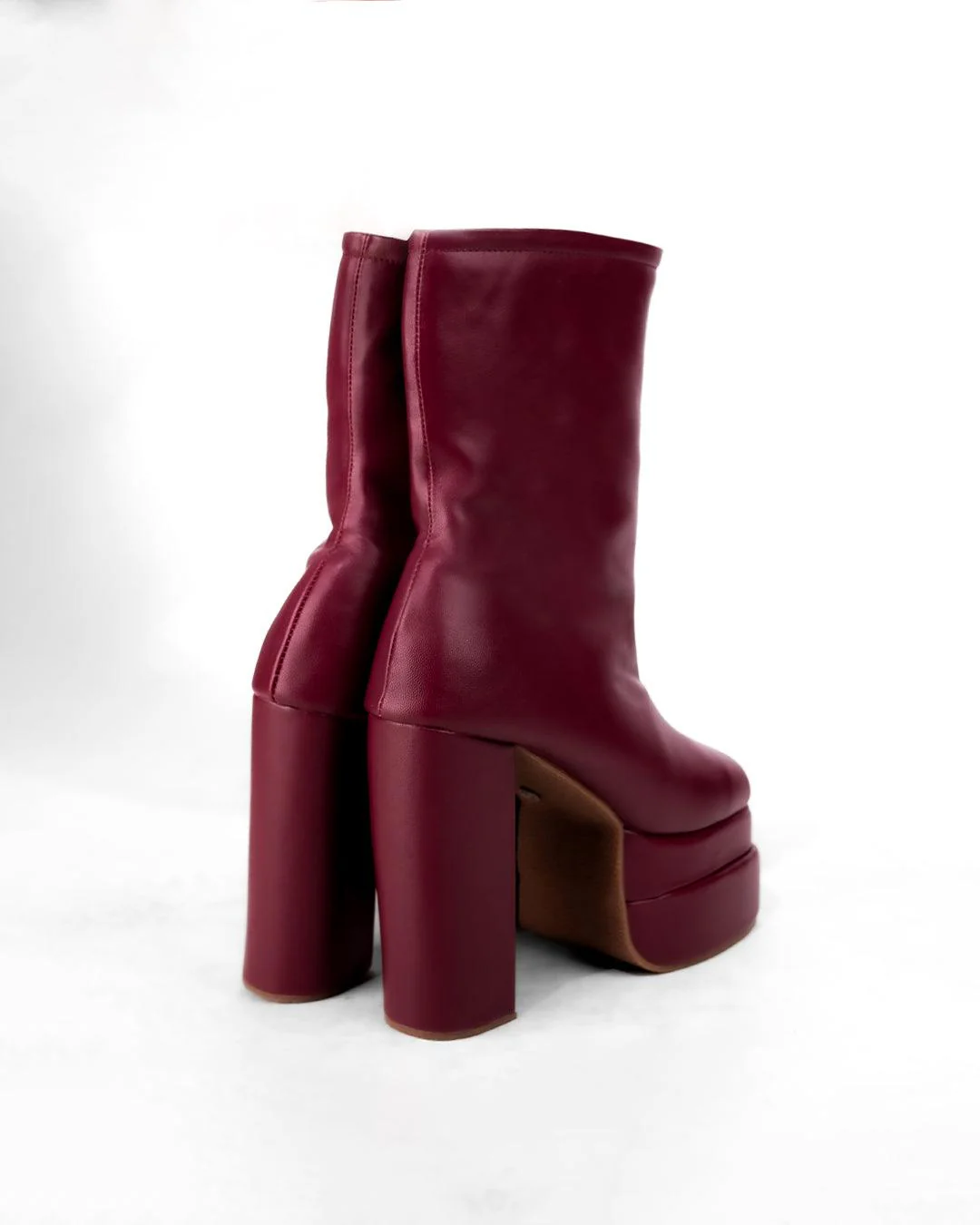 Platform Ankle Length Boots with High Block Heel in Cherry Red - Image 5