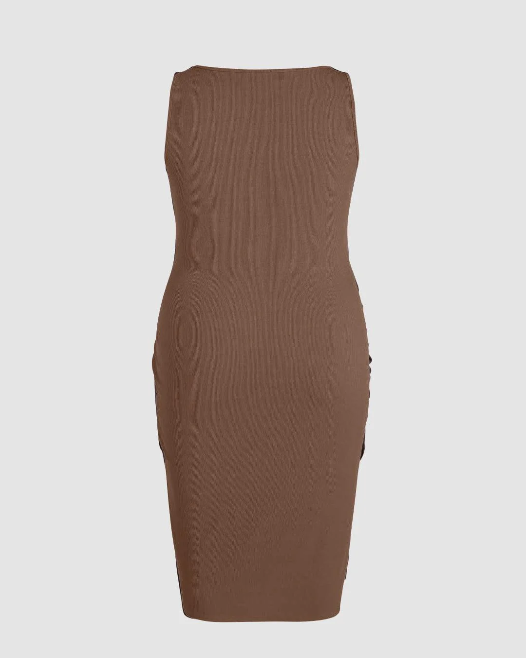 Rib Button Drawstring Midi Dress Brown Curve & Plus - Image 4