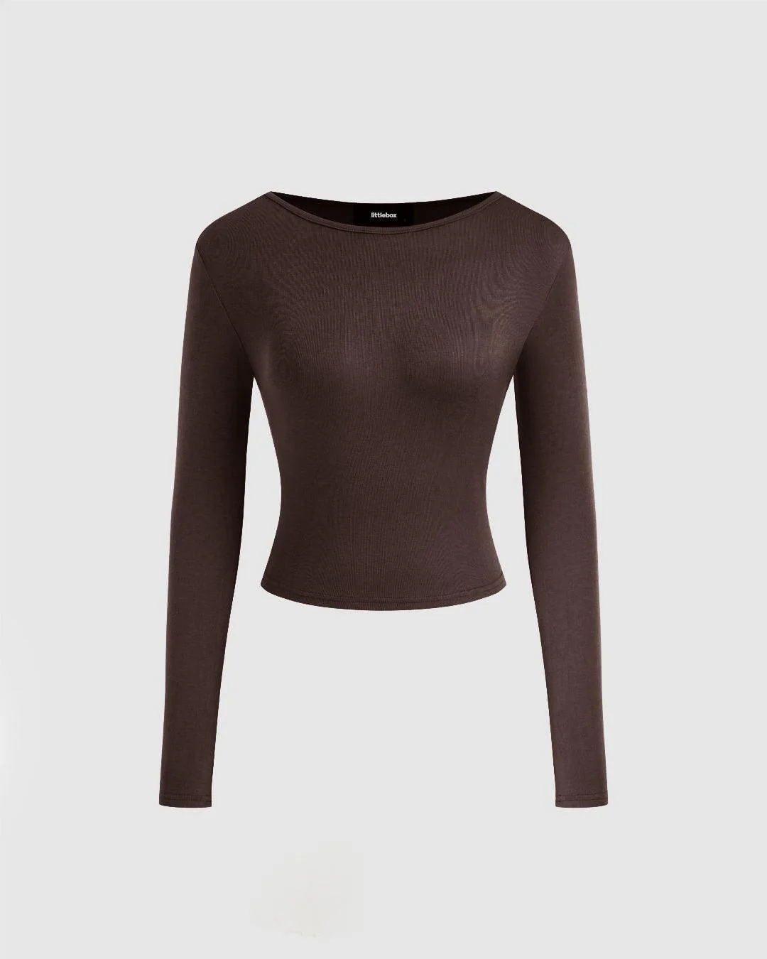 Round Neckline Solid Crop Top & Mid Rise Ruched Maxi Skirt Set In Chocolate Brown - Image 4