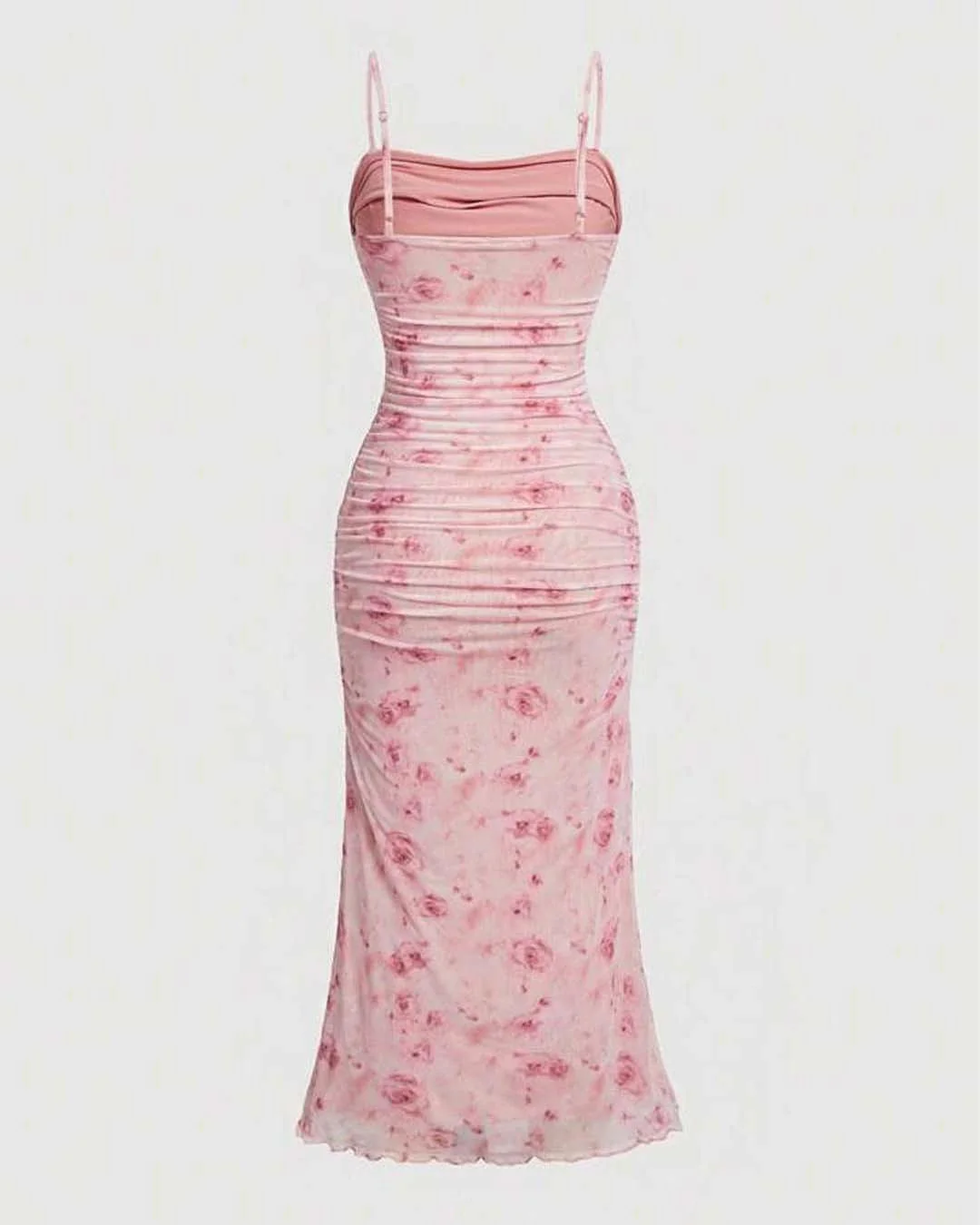 Ruched Bodycon Dress With Floral Print And Spaghetti Straps - Image 3